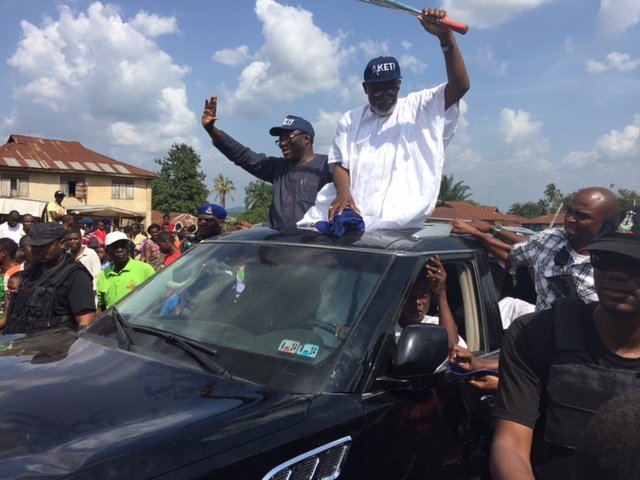 FILE PHOTO: Rotimi Akeredolu and Kayode Fayemi celebrate the victory of Akeredolu in Ondo