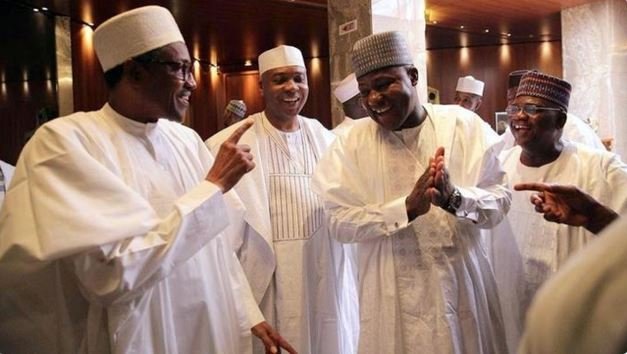 President Muhammadu Buhari with Senate President Bukola Saraki and House Speaker Yakubu Dogara