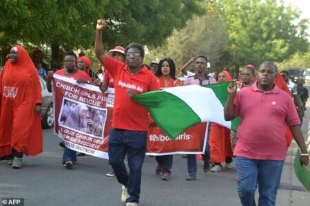 Nigerians march for the 1000 days of the schoolgirls in captivity on Jan 27, 2017