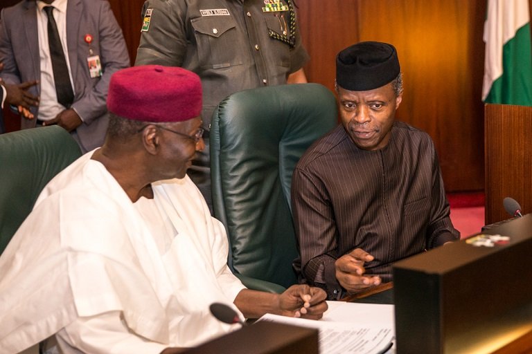 His Excellency Vice President Prof. Yemi Osinbajo with Chief of Staff to the President, Mallam Abba Kyari shortly before the commencement of the FEC Meeting at the Council Chambers, State House, Abuja. 3rd May 2017. Photo: NOVO ISIORO