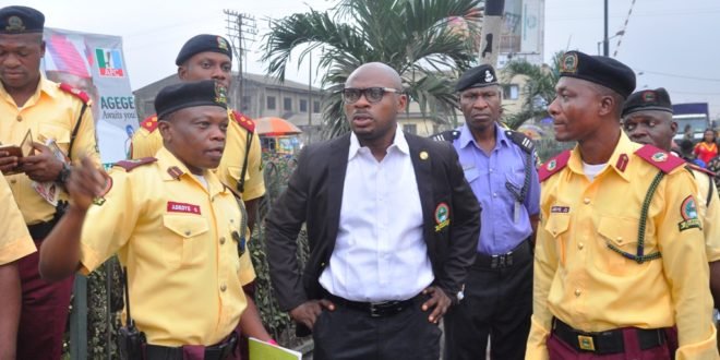 FILE PHOTO: General Manager, Lagos State Traffic Management Authority, LASTMA, Mr. Olawale Musa (middle); Head, Operation, LASTMA, Mr. Adeoye Oluyemi (left) and his Assistant, Mr. Abidoye Opeyemi (right) during a joint traffic enforcement at Agege and its environs on Friday, January 20, 2017