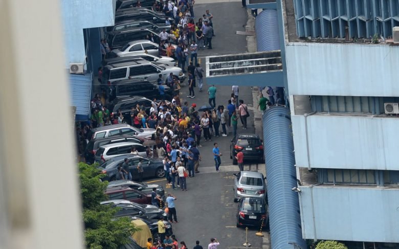 Guest gather in front of the hotel after an earthquake hit Indonesia