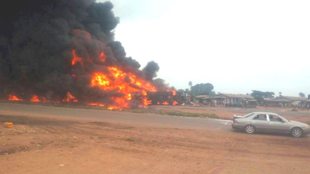FILE PHOTO: A fuel tanker accident on Lagos-Ibadan expressway