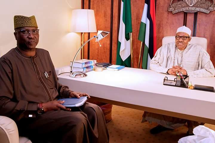 President Muhammadu Buhari with Boss Mustapha, Secretary to the Government of the Federation