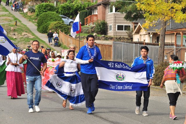 Some Salvadorans on a parade in Seattle, Washington