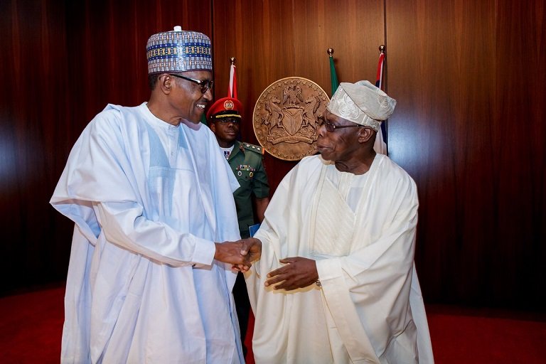 President Muhammadu Buhari and Olusegun Obasanjo, former president of Nigeria