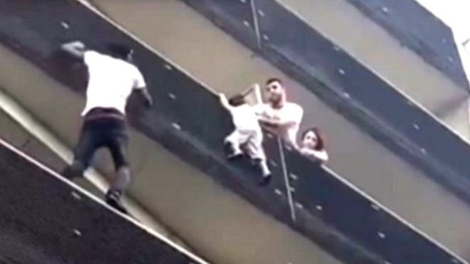 Mamoudou Gassama referred to as the 18th Spiderman pulled himself from balcony to balcony to save a small boy