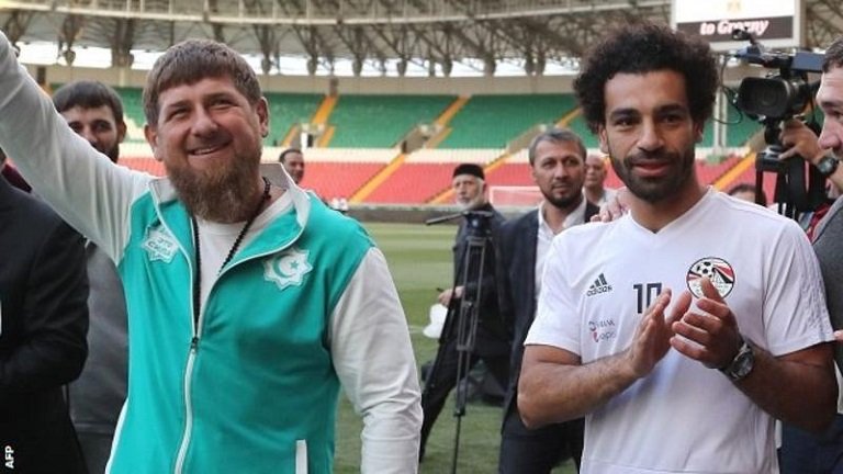 Chechnyan leader Ramzan Kadyrov pictured with Liverpool star Mohamed Salah