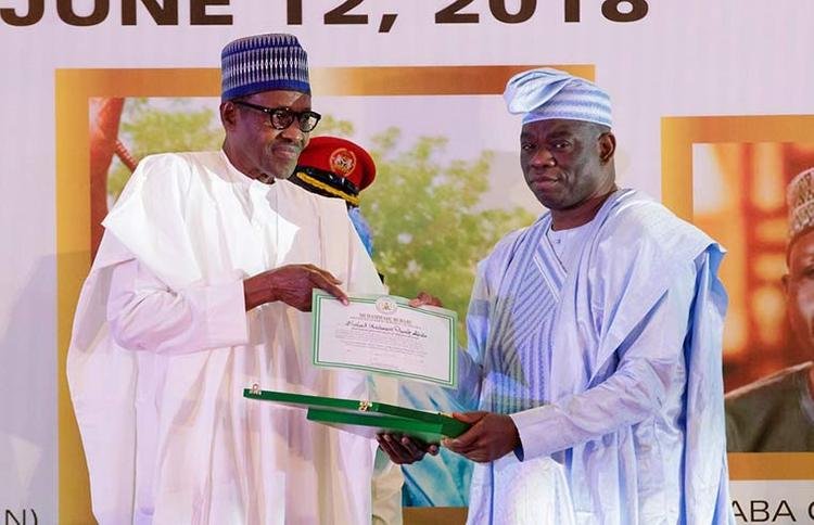 Kola Abiola receives GCFR honour from President Muhammadu Buhari