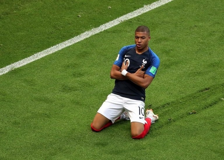 Kylian Mbappe is the second youngest player to score at least two goals in a World Cup game after Pele