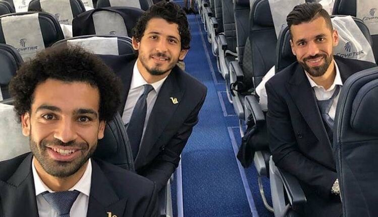 Mohamed Salah links up with the Egypt national team as they board EgyptAir airline to Russia for 2018 World Cup