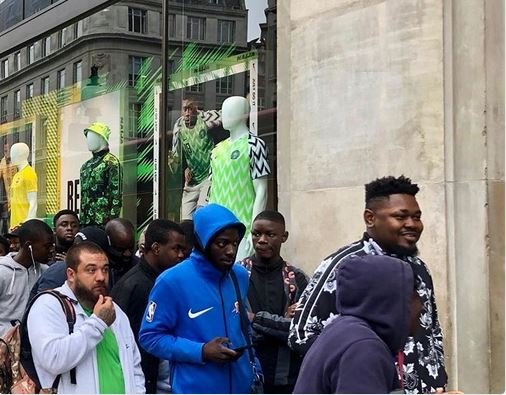 Massive queue on Oxford Street in London for new Super Eagles kit by Nike
