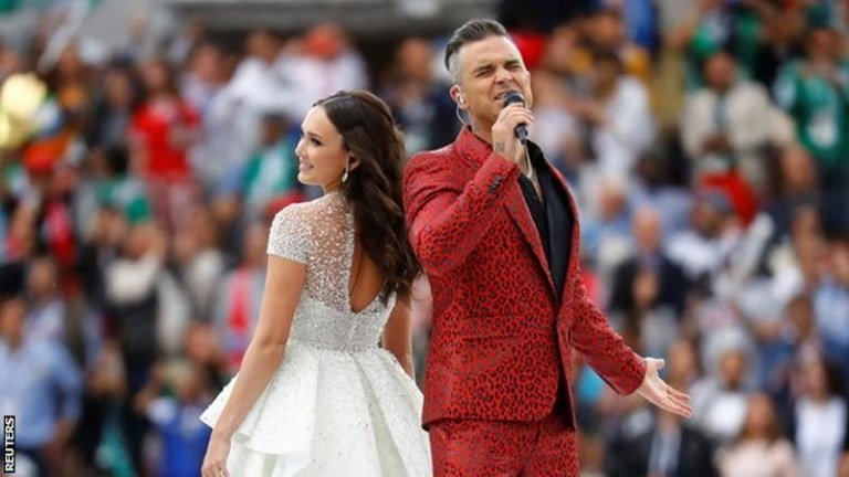 Robbie Williams and Aida Garifullina performed Angels in the opening ceremony of the 2018 World Cup in Russia