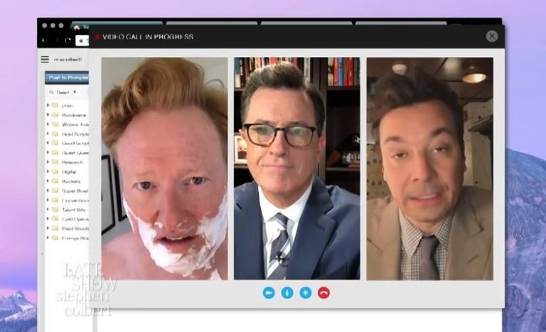 Stephen Colbert host of The Late Night Show and Jimmy Fallon host of The Tonight Show teamed up against President Trump. Conan O'Brien also made a cameo appearance