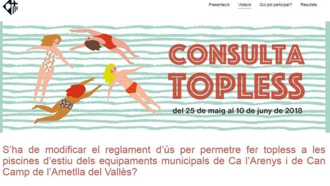 Women vote in favour of topless bathing in a Catalan village, Spain