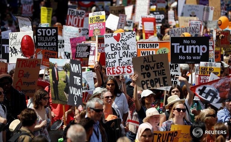 A massive anti-Trump protest was staged as US President Donald Trump visited the UK1