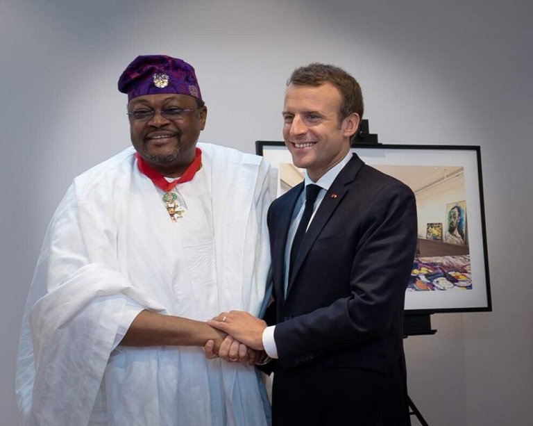 Globacom chairman, Dr Mike Adenuga Jr. was awarded on Wednesday, 4th July 2018 the highest national honour of commander of the Legion of honour by the French president, Emmanuel Macron