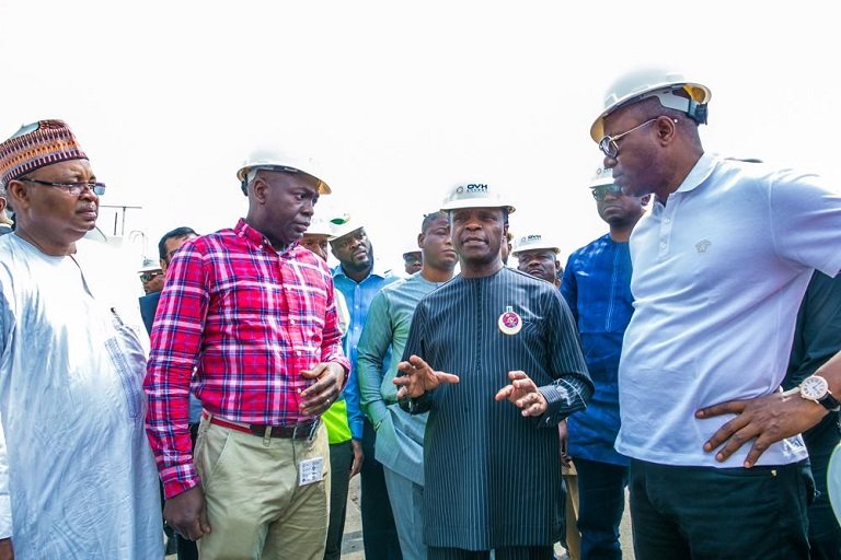 Vice President Osinbajo during a visit to petroleum tank depots in Apapa