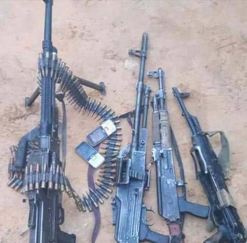 Nigeria Air Force recovered arms and ammunition after raiding kidnap kingpins den in Zamfara