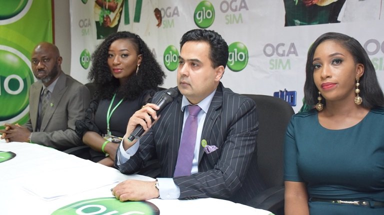 L-R: Afolabi Otufowora, Regional Head, Marketing Communications, Adunola Agboola, Brand Specialist, Ashok Israni, Regional Chief Marketing Officer and Iretiola Jonathan, Brand Specialist, all of Globacom, at the media launch of Glo Oga SIM, in Lagos on Wednesday