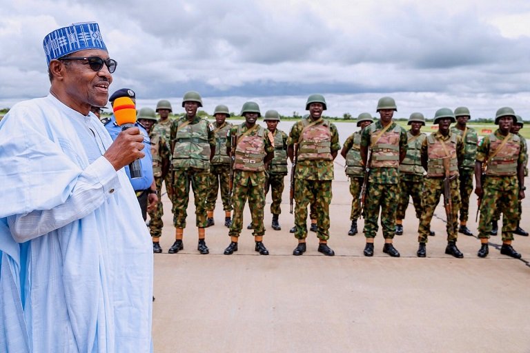 President Muhammadu Buhari met with troops of the Operation Diran Mikiya in Katsina