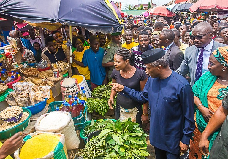 Vice President Yemi Osinbajo, SAN, at Utako Ultra Modern Market for the official Launch of the Trader Moni Program in Abuja