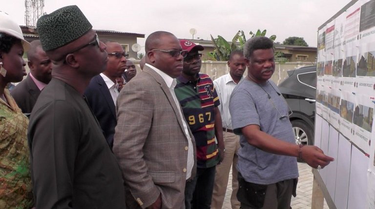 Special Adviser on Housing, Mr. Kehinde Joseph (left); Permanent Secretary, Arc. Foluso Dipe; Commissioner for Housing, Prince Gbolahan Lawal (middle) during an inspection tour of the nearly completed Amuwo Odofin LagosHOMS