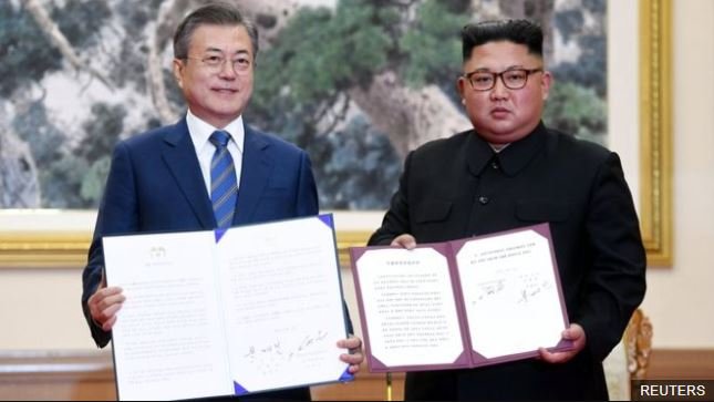 Moon Jae-in and Kim Jong-un has signed a joint statement in Pyongyang