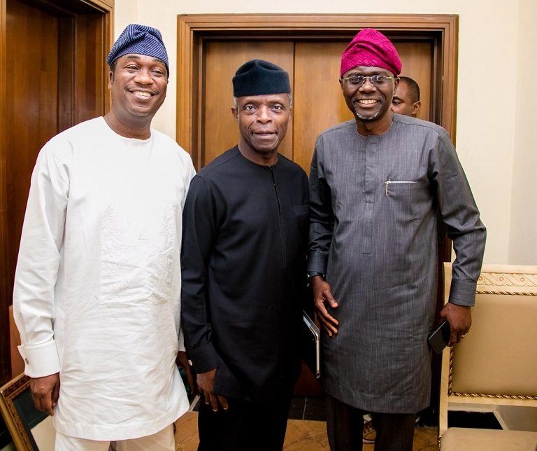 Lagos deputy governor, Mr Femi Hamzat, Vice President Yemi Osinbajo and Governor Babajide Sanwo-Olu