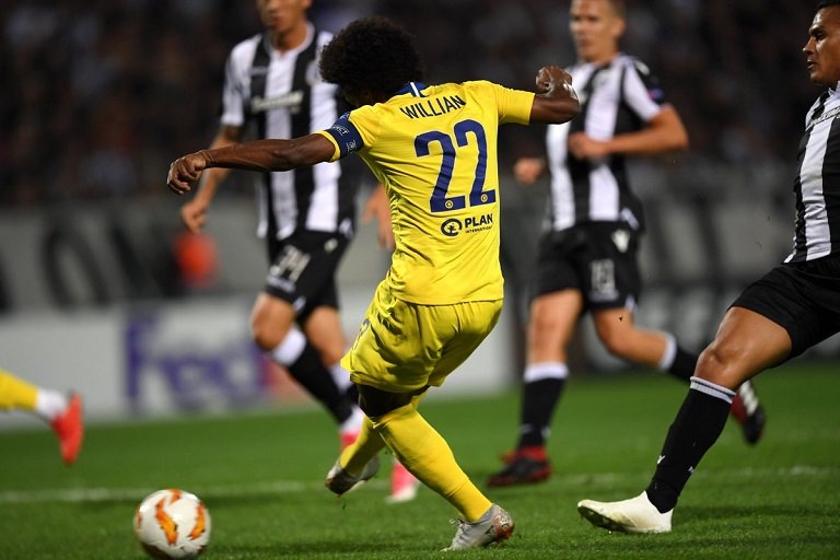 Willian scored Chelsea's only goal against PAOK in the seventh minute