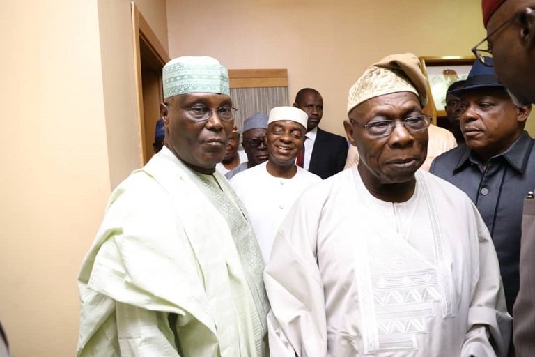 FILE PHOTO: Afenifere group led by Chief Ayo Adebanjo joined Winners Chapel General Overseer Bishop David Oyedepo, PDP presidential candidate Atiku Abubakar and others to visit Chief Olusegun Obasanjo in Abeokuta