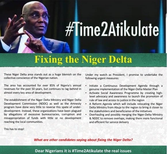 Atiku Abubakar says he will pursue a genuine implementation of the Niger Delta Master Plan