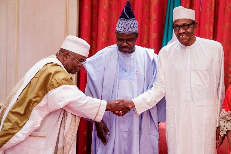 HRM Oba Oludotun Aremu Gbadebo Alake and Paramount Ruler of Egbaland and Chairman, Ogun State Council of Obas and Governor Ibikunle Amosun of Ogun State at the State House, Abuja.