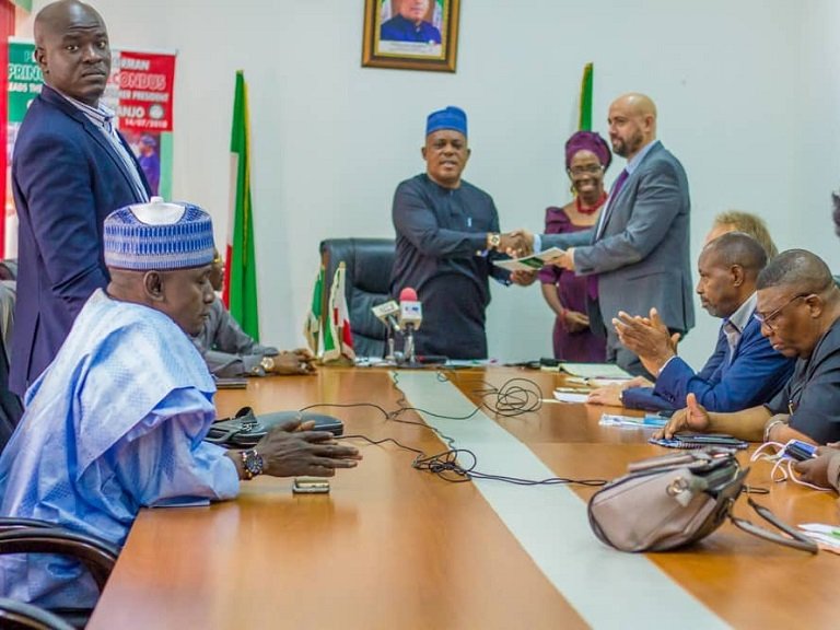 PDP national chairman Prince Uche Secondus receives EU delegation led by Niclay Paus in Abuja