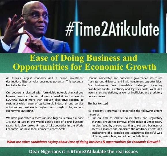#Time2Atikulate: Atiku shares thoughts on Ease of Doing Business and Opportunities for Economic Growth