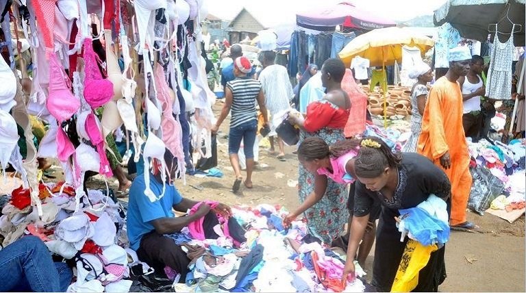 FILE: Women picking fairly used underwear in a market in Nigeria