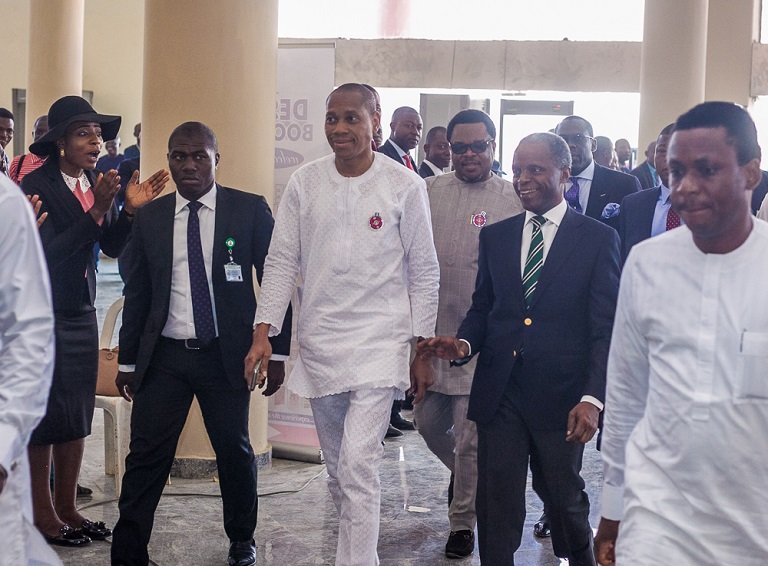 Vice President Yemi Osinbajo, SAN, arrives for the dedication of Dunamis Glory Dome at The Lord's Garden of the Dunamis International Gospel Centre, Abuja