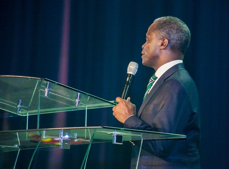 Vice President Yemi Osinbajo giving a goodwill message at the Dedication of Dunamis Glory Dome in Abuja