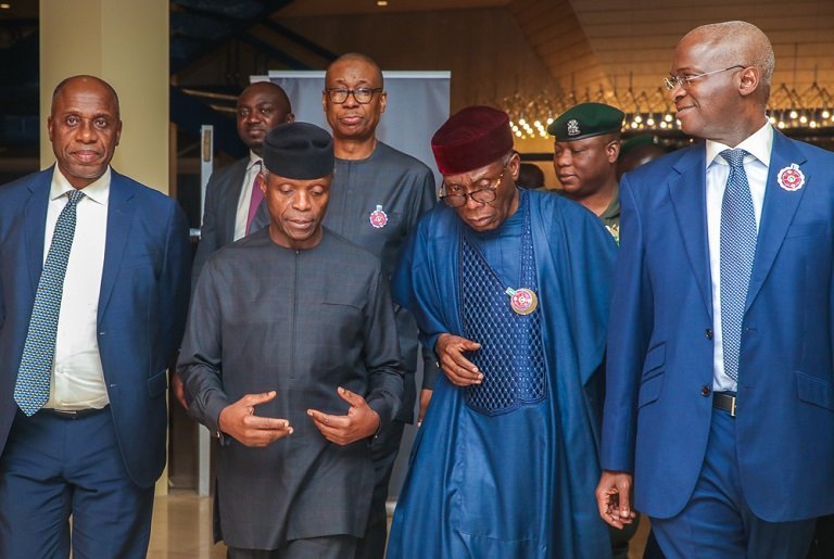 Vice President Yemi Osinbajo, SAN, attends Act Now town hall meeting alongside Min. of Industry, Trade and Investment, Dr. Okechukwu Enelamah.; Min. of Transportation, Mr. Rotimi Amaechi; Min. of Power, Works and Housing, Mr. Babatunde Raji Fashola;; Min. of Agriculture, Chief Audu Ogbe; held in Abuja. 12th November, 2018