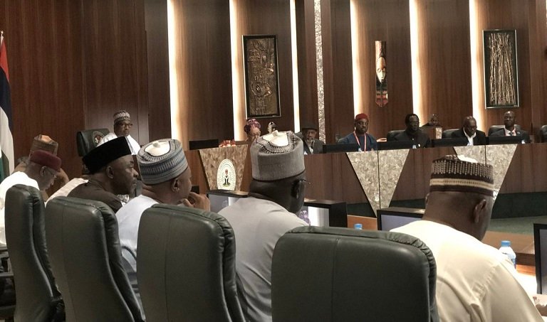 President Muhammadu Buhari in meeting Tripartite Committee on the review of National Minimum Wage led by Ms Amaopuoruba Amal Pepple