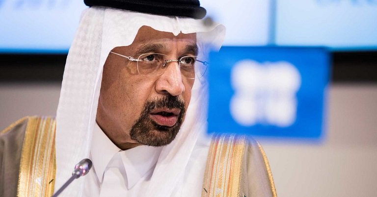 Saudi Arabia energy minister Khalid al-Falih and Nigeria's petroleum minister Ibe Kachikwu hold a joint press meeting in Abuja on Wednesday