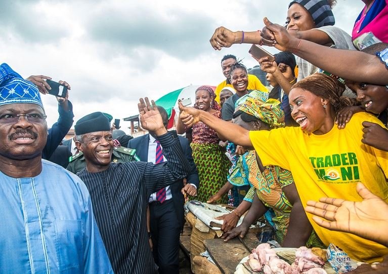 FILE PHOTO: Vice President Yemi Osinbajo interacting with Nigerians