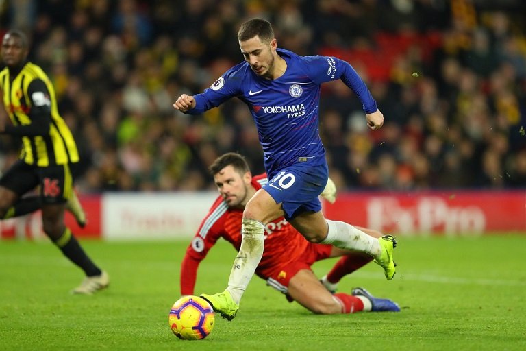 Eden Hazard scored twice as Chelsea struggled to beat Watford 2-1