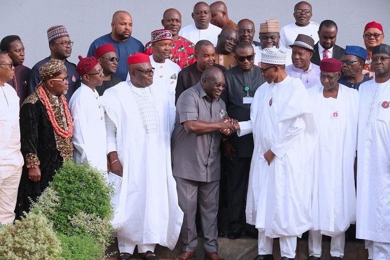 Governor Okezie Ikpeazu and President Muhammadu Buhari after the signing of Enyimba Economic City