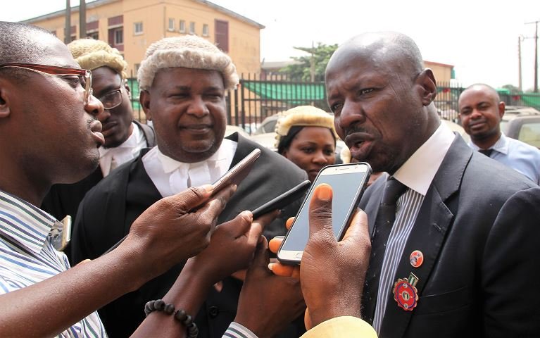 Ibrahim Magu fielding questions from journalists after court proceedings