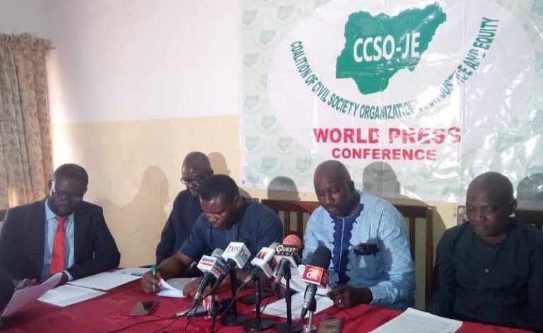 Members of CCSO-JE during a world press conference