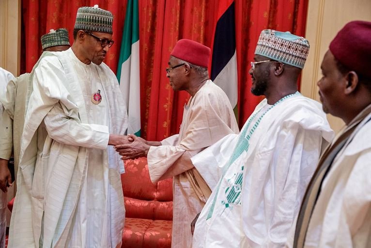 President Buhari welcomes a group of Kano political leaders including former deputy governor, Professor Hafiz Abubakar