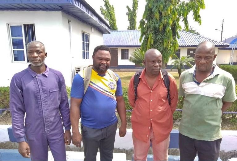 The Nigerian Navy has handed over four suspects of illegal oil bunkering to the EFCC