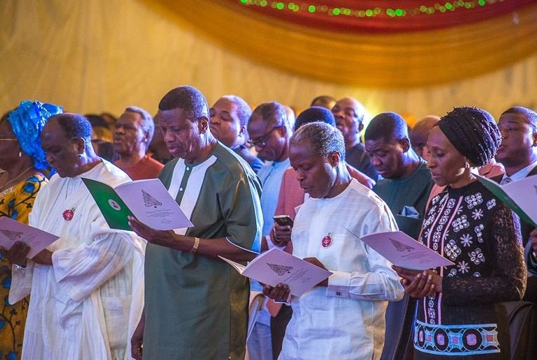 FILE: Vice President Yemi Osinbajo was joined by the General Overseer of RCCG Pastor E. A. Adeboye