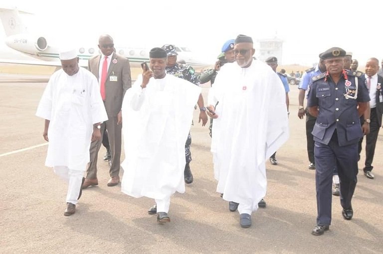 Vice President Yemi Osinbajo arriving Ondo for the funeral service of Dr Frederick Fasehun